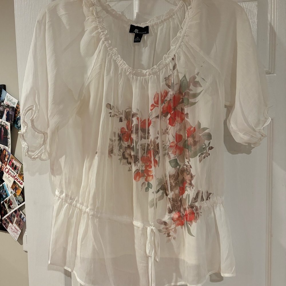 Floral Sheer White Top